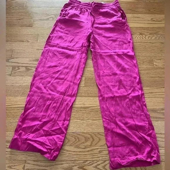 ❤️2/$30❤️[XS]Zara Hot Pink Viscose Casual Straight Wide Leg Pants - Picture 1 of 9